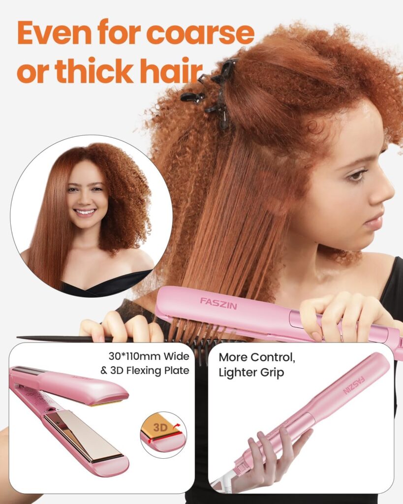 Faszin Hair Straighteners, Ionic Titanium Plate for Smooth Shiny Results, 20S Fast Heat Up Flat Iron, Clear LCD Display, 2 in 1 Straightener and Curler Styling Tool for Straighten Hair Faszin Hair Straighteners, Ionic Titanium Plate for Smooth Shiny Results, 20S Fast Heat Up Flat Iron, Clear LCD Display, 2 in 1 Straightener and Curler Styling Tool for Straighten Hair