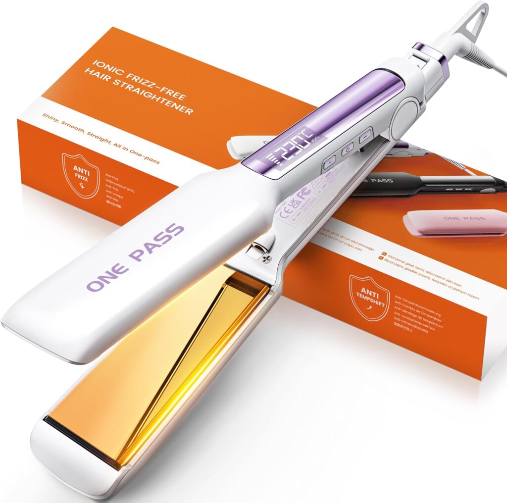 Faszin Professional Hair Straighteners, 42mm Wide-Plate Titanium Negative Ion Flat Iron, 30s Rapid Heating, Real-time Temperature Display, 11 Adjustable Temperature Levels (130-230℃)-White Faszin Professional Hair Straighteners, 42mm Wide-Plate Titanium Negative Ion Flat Iron, 30s Rapid Heating, Real-time Temperature Display, 11 Adjustable Temperature Levels (130-230℃)-White