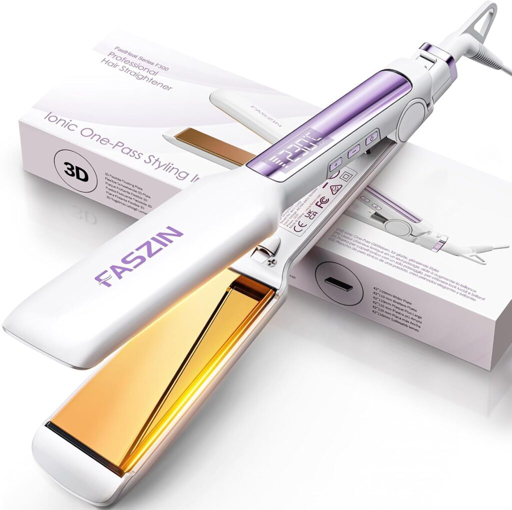 Faszin Professional Hair Straighteners, 42mm Wide-Plate Titanium Negative Ion Flat Iron, 30s Rapid Heating, Real-time Temperature Display, 11 Adjustable Temperature Levels (130-230℃)-White Faszin Professional Hair Straighteners, 42mm Wide-Plate Titanium Negative Ion Flat Iron, 30s Rapid Heating, Real-time Temperature Display, 11 Adjustable Temperature Levels (130-230℃)-White