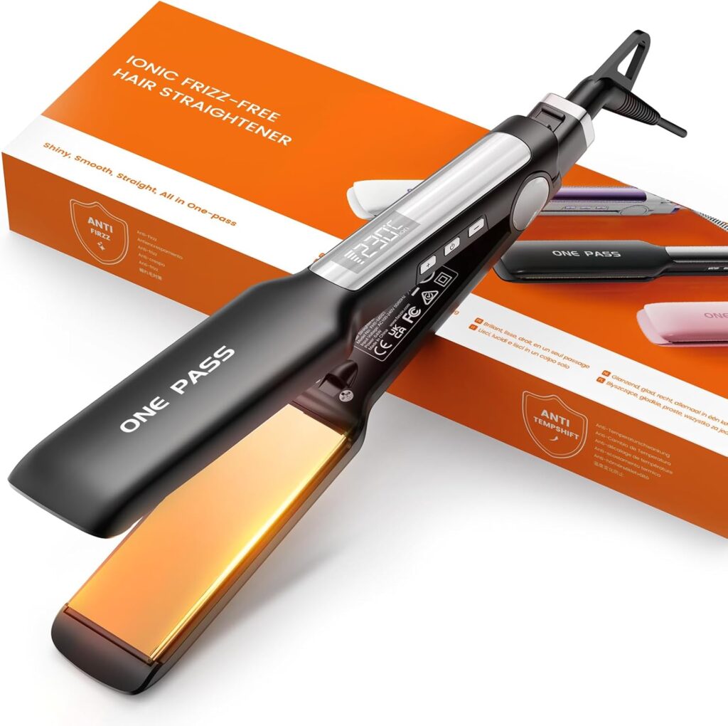 Faszin Professional Hair Straighteners, 42mm Wide-Plate Titanium Negative Ion Flat Iron, 30s Rapid Heating, Real-time Temperature Display, 11 Adjustable Temperature Levels (130-230℃)-Black Faszin Professional Hair Straighteners, 42mm Wide-Plate Titanium Negative Ion Flat Iron, 30s Rapid Heating, Real-time Temperature Display, 11 Adjustable Temperature Levels (130-230℃)-Black