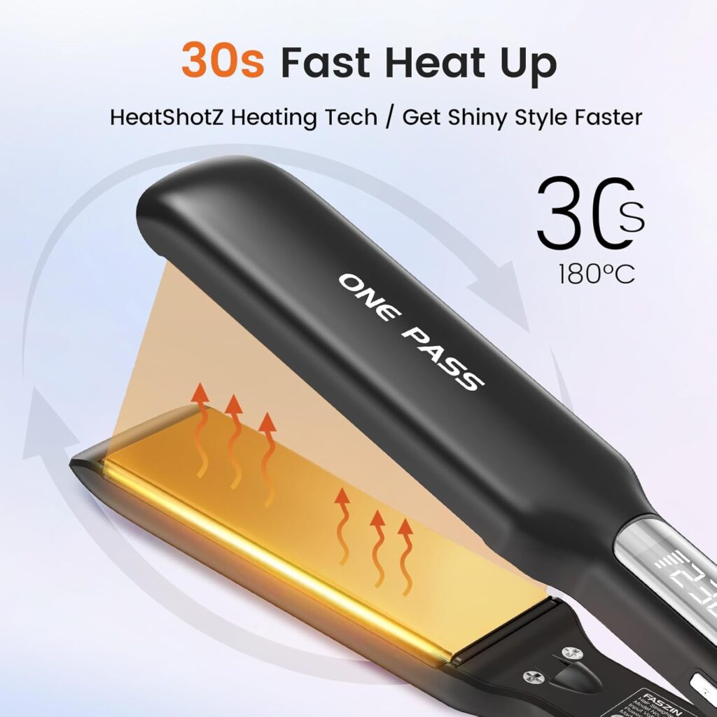 Faszin Professional Hair Straighteners, 42mm Wide-Plate Titanium Negative Ion Flat Iron, 30s Rapid Heating, Real-time Temperature Display, 11 Adjustable Temperature Levels (130-230℃)-Black Faszin Professional Hair Straighteners, 42mm Wide-Plate Titanium Negative Ion Flat Iron, 30s Rapid Heating, Real-time Temperature Display, 11 Adjustable Temperature Levels (130-230℃)-Black