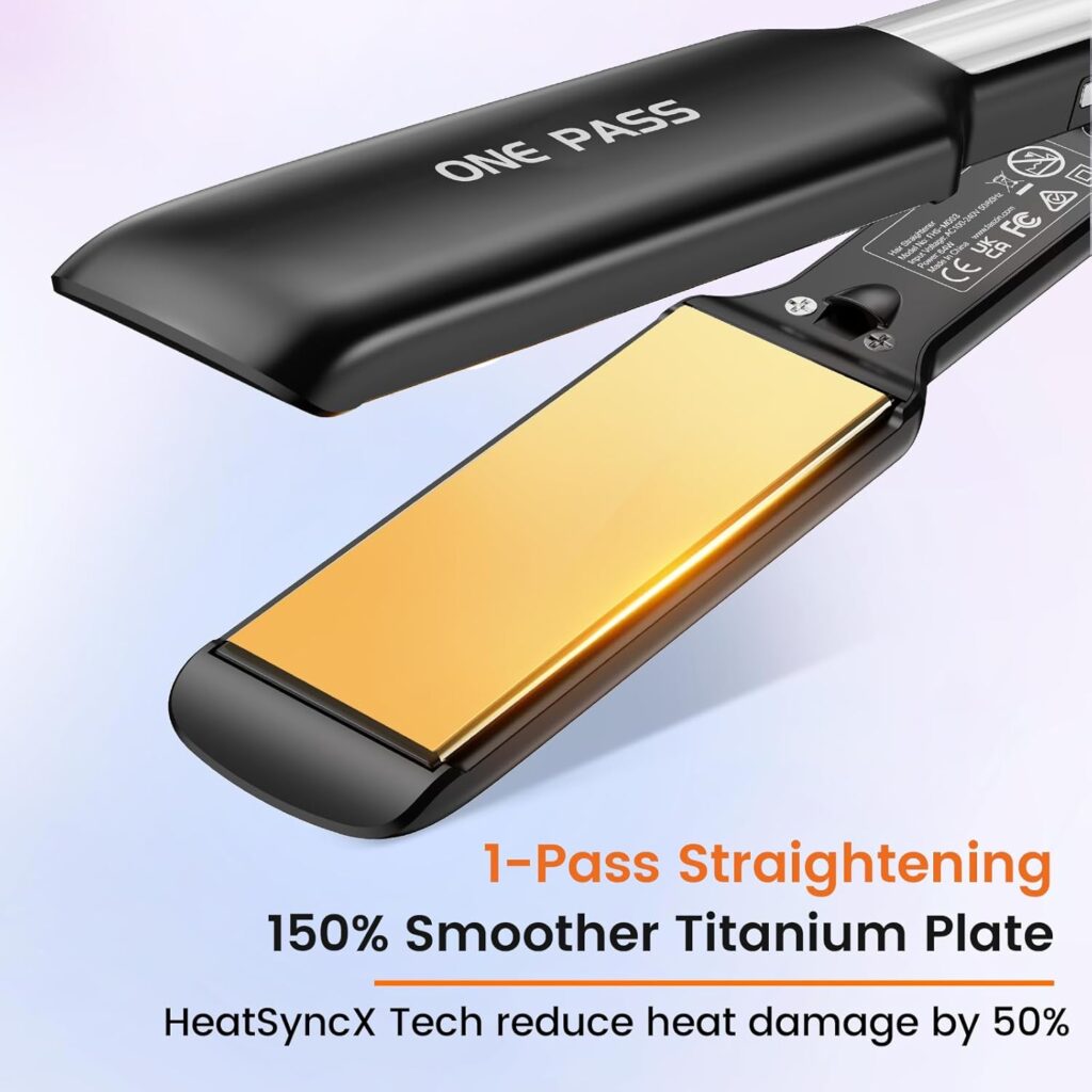 Faszin Professional Hair Straighteners, 42mm Wide-Plate Titanium Negative Ion Flat Iron, 30s Rapid Heating, Real-time Temperature Display, 11 Adjustable Temperature Levels (130-230℃)-Black Faszin Professional Hair Straighteners, 42mm Wide-Plate Titanium Negative Ion Flat Iron, 30s Rapid Heating, Real-time Temperature Display, 11 Adjustable Temperature Levels (130-230℃)-Black