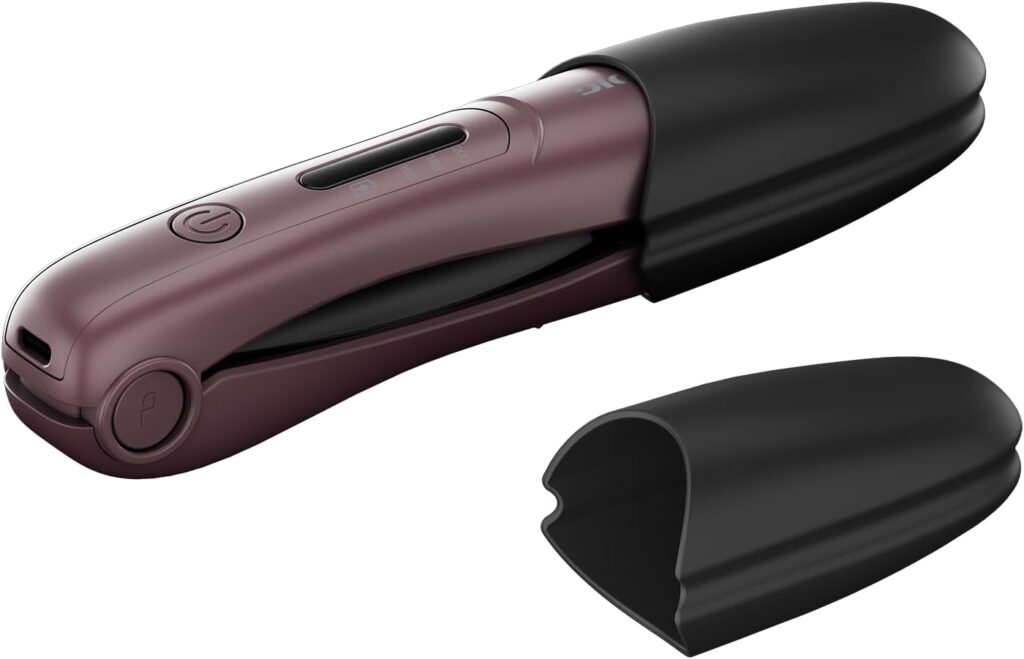 Grundig HS 6330 Mini Hair Straightener, Travel Straightener, 3 Temperature Levels (160/180/200°C), Small Plates, Ceramic Coating, LE Display, Up to 32 Minutes Operating Time, Safety Shut-Off, Purple