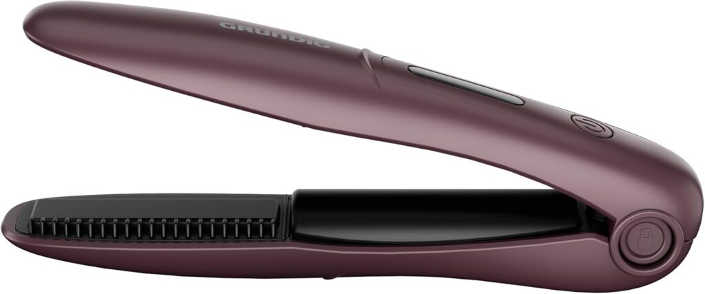 Grundig HS 6330 Mini Hair Straightener, Travel Straightener, 3 Temperature Levels (160/180/200°C), Small Plates, Ceramic Coating, LE Display, Up to 32 Minutes Operating Time, Safety Shut-Off, Purple