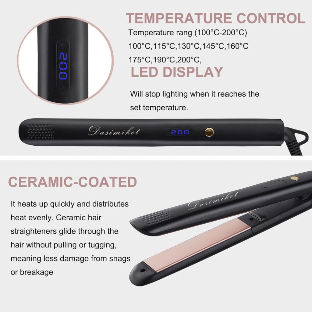 Ionic Hair Straighteners for Women,100℃ to 200℃ LED Digital Display Ceramic-Coated 2m 360 ° Swivel Cord for Short Medium Long Hair