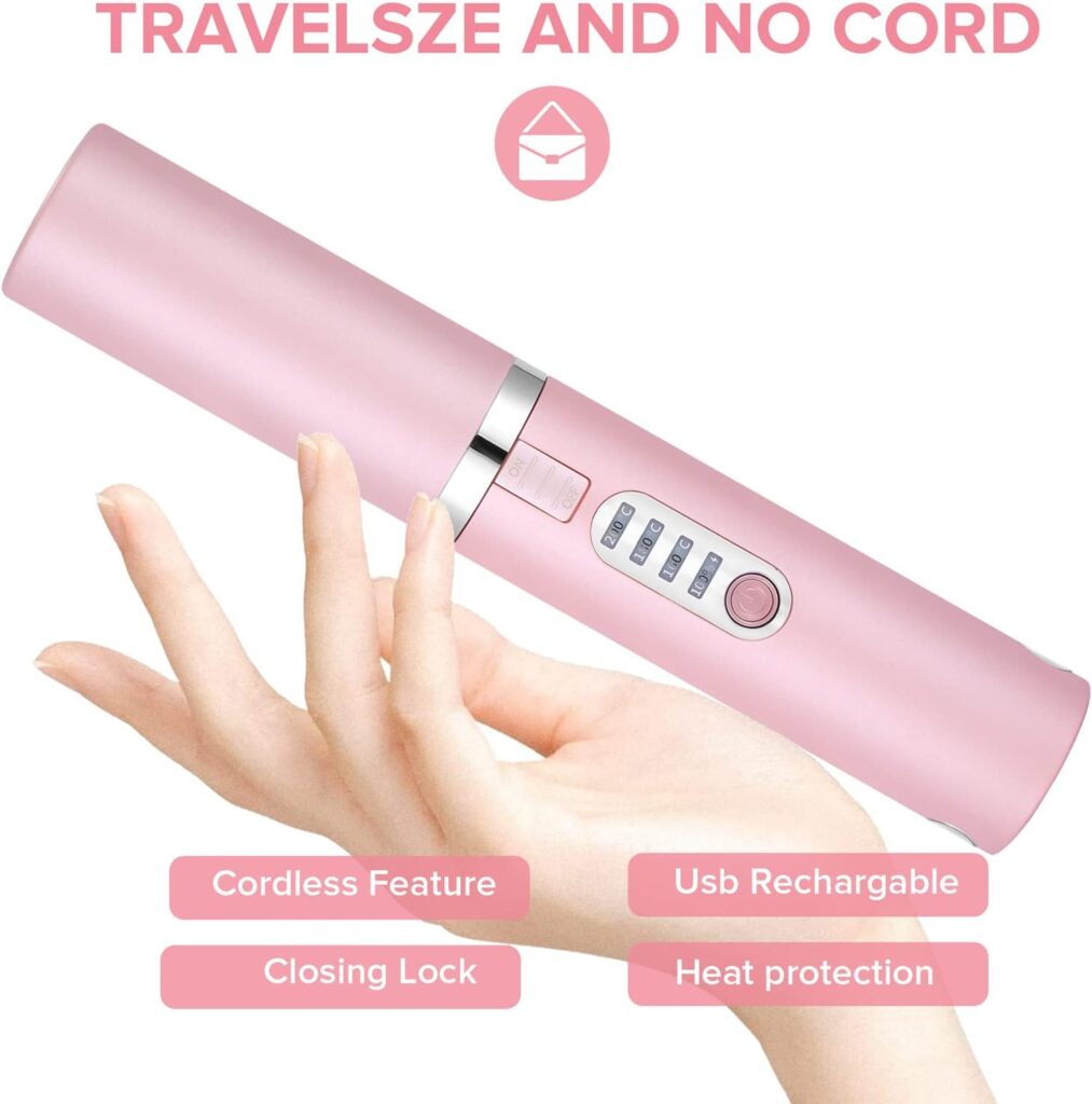 JMFONE Cordless Hair Straighteners and Curler, Mini Travel Flat Iron Hair Straightener 2 in 1, USB-C Rechargeable Wireless Portable Straighteners, 3 Temperature Levels, 4800mAh Battery (Light Pink)