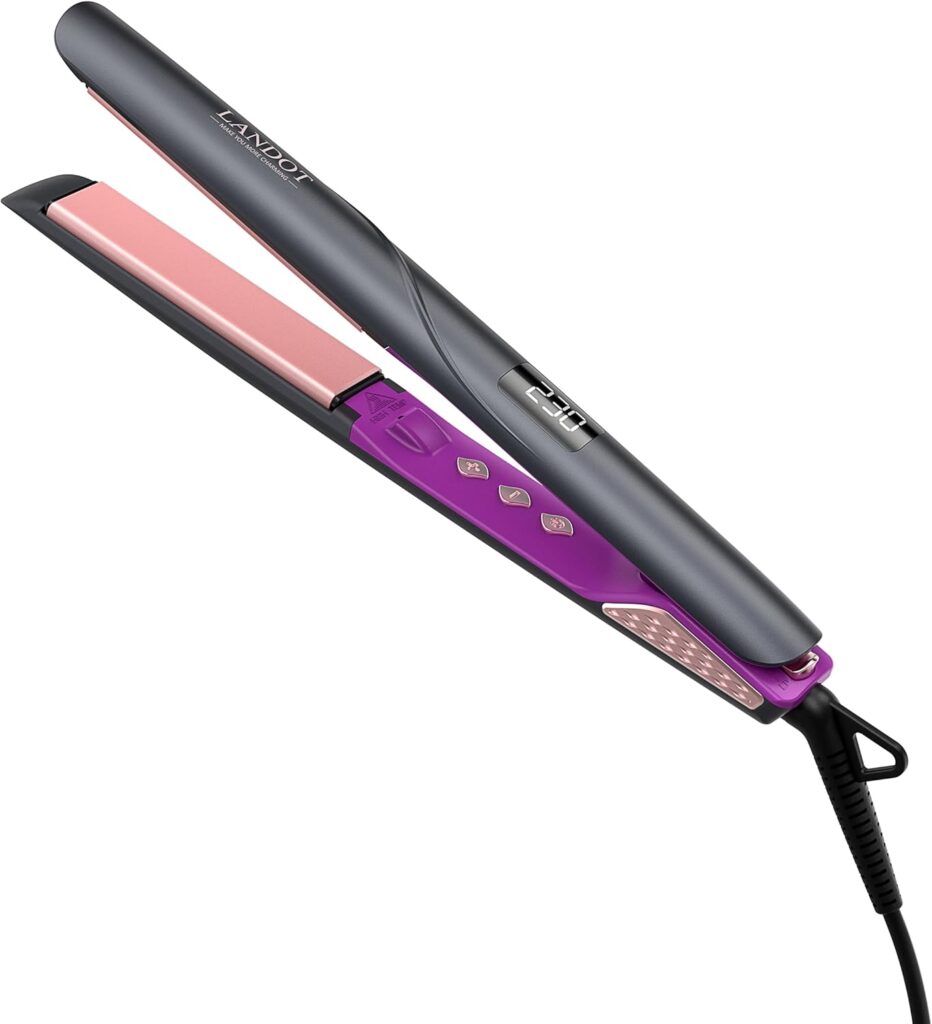 LANDOT Ionic Hair Straighteners for Women - Ceramic Floating Plates 1-Inch, Dual Voltage Adjust Temp 120-230°C All Hair Types, Anti-Static 30s Fast Heat Up to Create Straight, Curly, Wave Styles LANDOT Ionic Hair Straighteners for Women - Ceramic Floating Plates 1-Inch, Dual Voltage Adjust Temp 120-230°C All Hair Types, Anti-Static 30s Fast Heat Up to Create Straight, Curly, Wave Styles