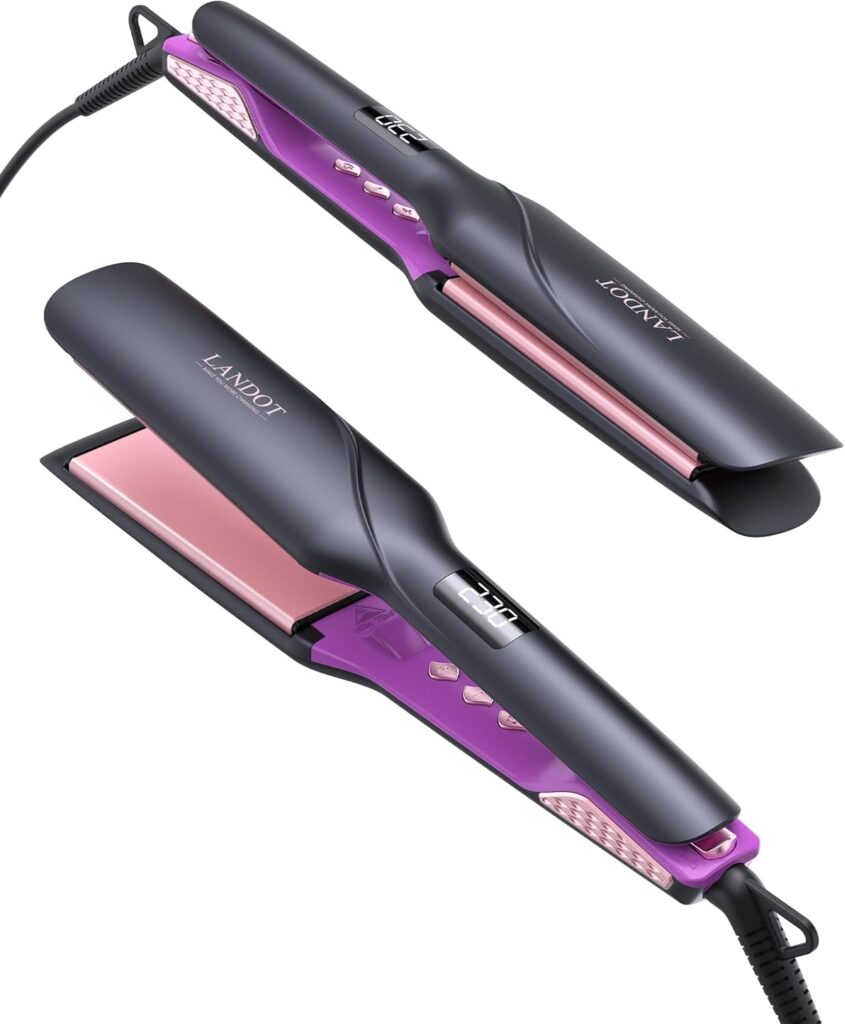 LANDOT Professional Wide Plate Hair Straighteners 45mm for Thick  Curly Hair, Ceramic  Ionic Technology for Frizz-Free Shine, Dual Voltage, Fast Heating 30s, 120-230°C Fit All Hair Types