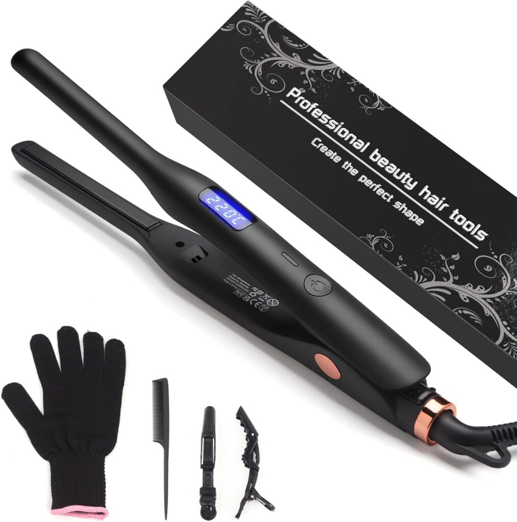 Mini Hair Straightener, Pencil Straightener for Short Hair, Beard and Pixies, Straight or Tight Curler, Adjustable Temperature, Small Flat Iron for Short Hair (Black) Mini Hair Straightener, Pencil Straightener for Short Hair, Beard and Pixies, Straight or Tight Curler, Adjustable Temperature, Small Flat Iron for Short Hair (Black)