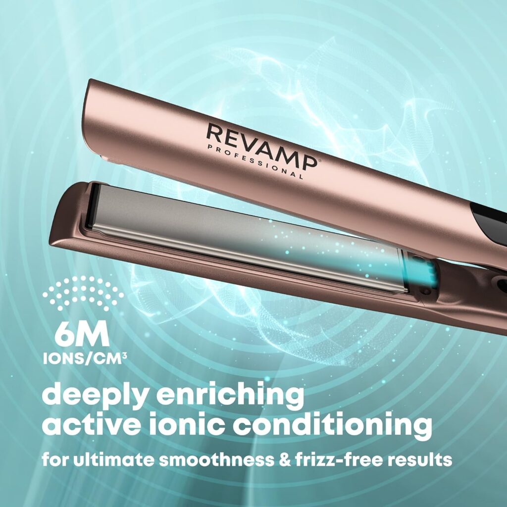 REVAMP Dynamic Radiance Straight Style Ionic Ceramic Hair Straighteners - Extra-Long Plates for One Stroke Styling, Curved Design for Lasting Waves, Curls - Salon Professional Hair Straightener REVAMP Dynamic Radiance Straight Style Ionic Ceramic Hair Straighteners - Extra-Long Plates for One Stroke Styling, Curved Design for Lasting Waves, Curls - Salon Professional Hair Straightener