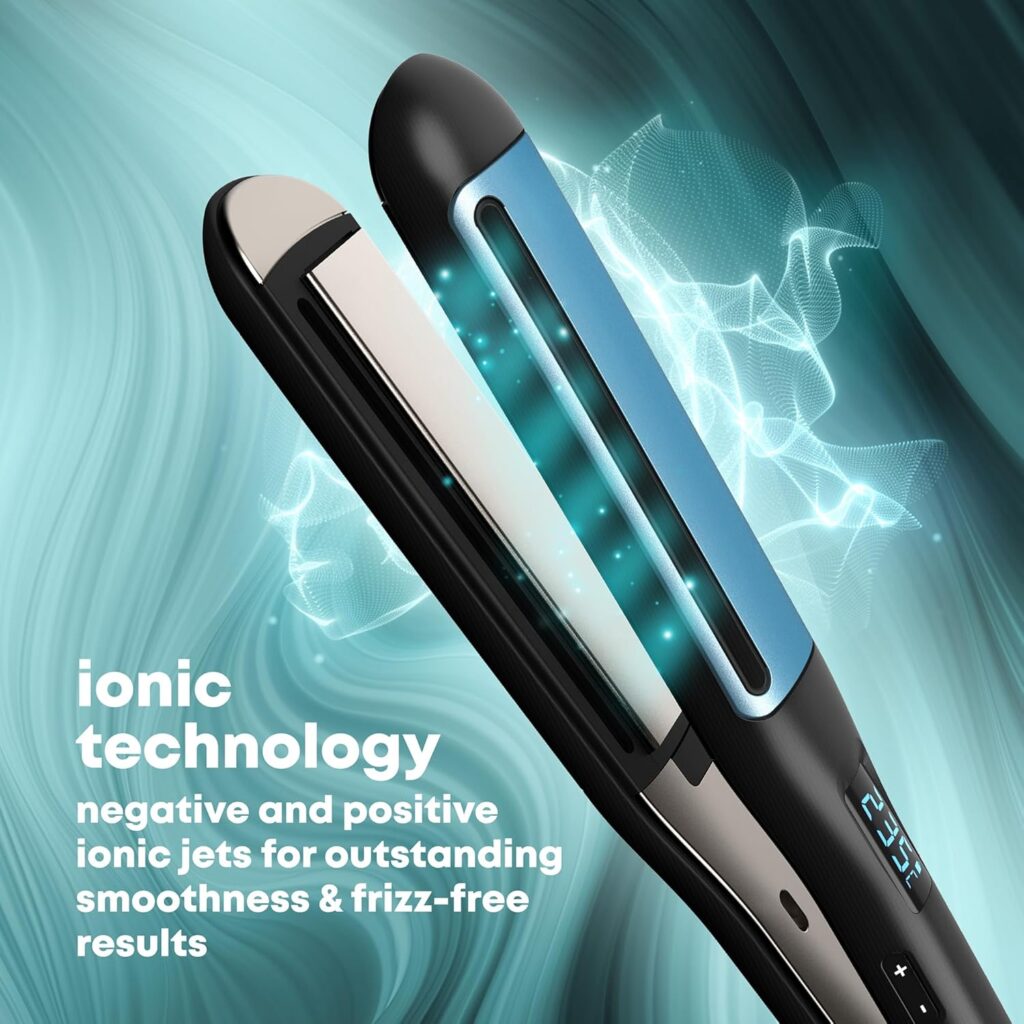 REVAMP Hydro Shield X Shine Ceramic Hair Straighteners - Long Plates for Fast One Stroke Styling, Straightening, Smart Sensor Heat Protection, 4 Ionic Jets - Salon Professional Hair Straightener REVAMP Hydro Shield X Shine Ceramic Hair Straighteners - Long Plates for Fast One Stroke Styling, Straightening, Smart Sensor Heat Protection, 4 Ionic Jets - Salon Professional Hair Straightener