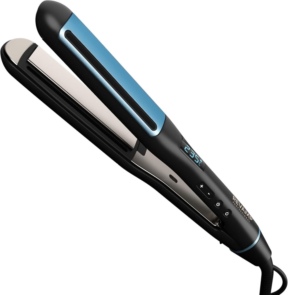 REVAMP Hydro Shield X Shine Ceramic Hair Straighteners - Long Plates for Fast One Stroke Styling, Straightening, Smart Sensor Heat Protection, 4 Ionic Jets - Salon Professional Hair Straightener REVAMP Hydro Shield X Shine Ceramic Hair Straighteners - Long Plates for Fast One Stroke Styling, Straightening, Smart Sensor Heat Protection, 4 Ionic Jets - Salon Professional Hair Straightener