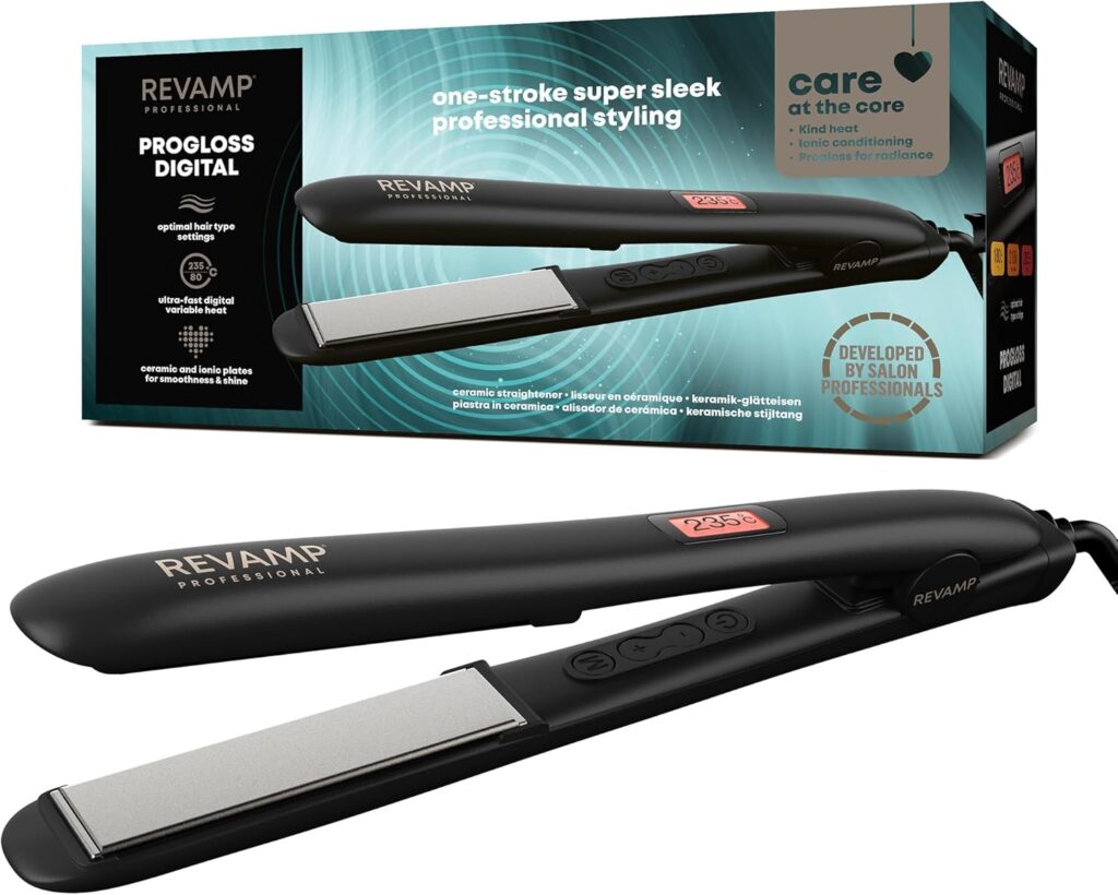REVAMP Progloss Digital Ceramic Hair Straighteners - Slim, Lightweight, Salon Professional Straightening and Curling Hot Iron Styler, All Hair Type, Adjustable Temperature, Worldwide Voltage - Black REVAMP Progloss Digital Ceramic Hair Straighteners - Slim, Lightweight, Salon Professional Straightening and Curling Hot Iron Styler, All Hair Type, Adjustable Temperature, Worldwide Voltage - Black