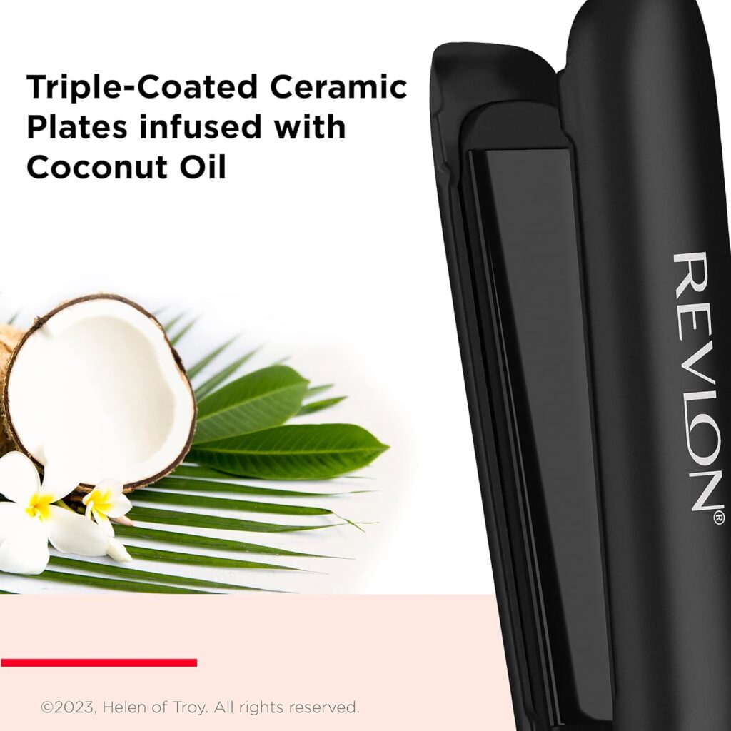 Revlon Smoothstay Coconut Oil-Infused Hair Straightener (25mm Triple-Coated Ceramic Plates, Floating Plates with Rounded Edges, Customizable Temperature up to 235°C, Storage Pouch Included) RVST2211P