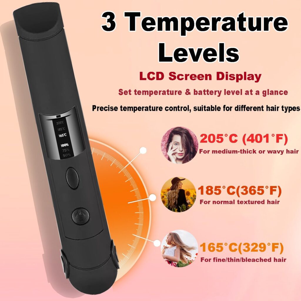 Straighteners and Curling Irons 2 in 1 Mini Small Wireless Battery Portable Travel Curling and Straightening, 3 Adjustable Temperatures, Quick Heating Hair Straightener and Curler for Long Short Hair