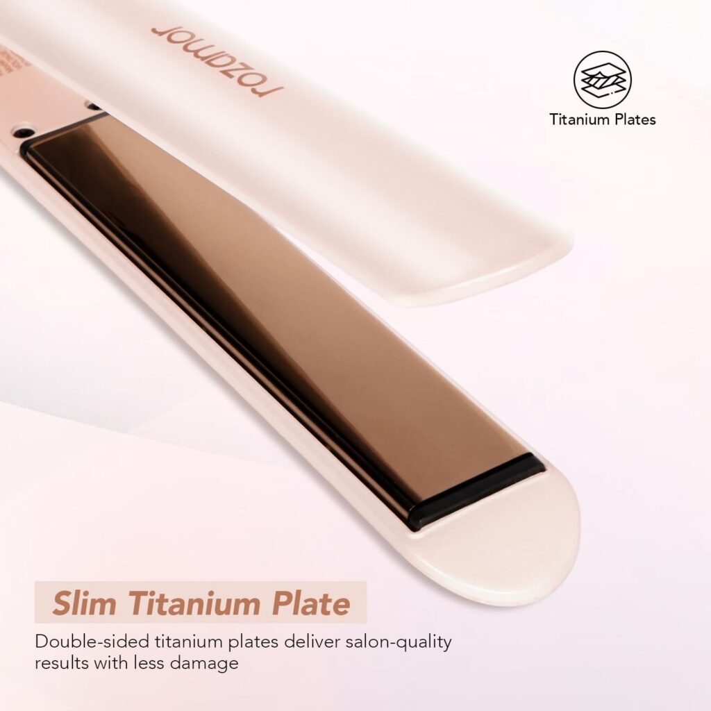 Titanium Hair Straightener, 1 Inch Double Side Fast Heating Flat Iron for Straightening  Curling, Dual Voltage Ultra Thin Hot Tools, Real-Time Temperature Hair Iron, Pink
