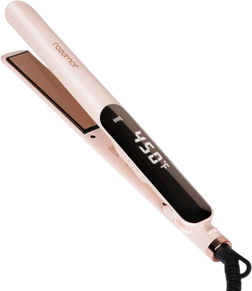 Titanium Hair Straightener, 1 Inch Double Side Fast Heating Flat Iron for Straightening  Curling, Dual Voltage Ultra Thin Hot Tools, Real-Time Temperature Hair Iron, Pink