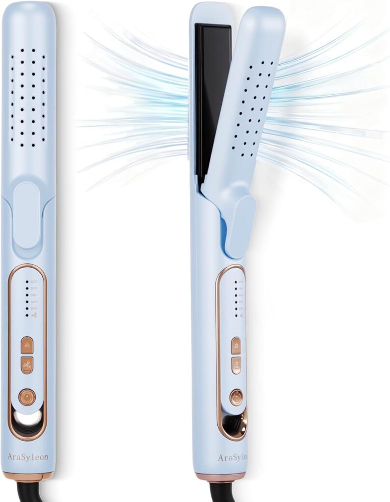 2 in 1 Hair Straightener and Curler, Airflow Flat Iron Curling Iron for Short to Long Hair and Wigs, Fast Heating, 5 Temperature Settings, Dual Voltage