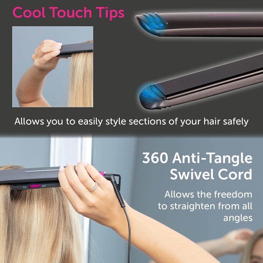 Carmen C81073 Neon Hair Straightener with Keratin-Infused Coating and Rapid 90-Second Heat-Up Time, Graphite/Pink