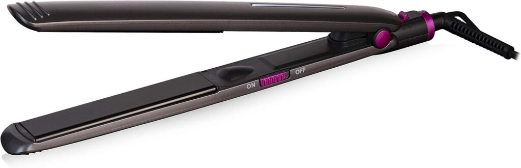 Carmen C81073 Neon Hair Straightener with Keratin-Infused Coating and Rapid 90-Second Heat-Up Time, Graphite/Pink