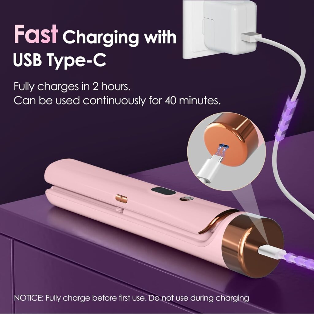 Cordless Hair Straightener Portable Travel Rechargeable Flat Iron, Fast Heating, Adjustable Temperature for Professional Straightening  Curling – Portable and Travel-Friendly (Light Pink)