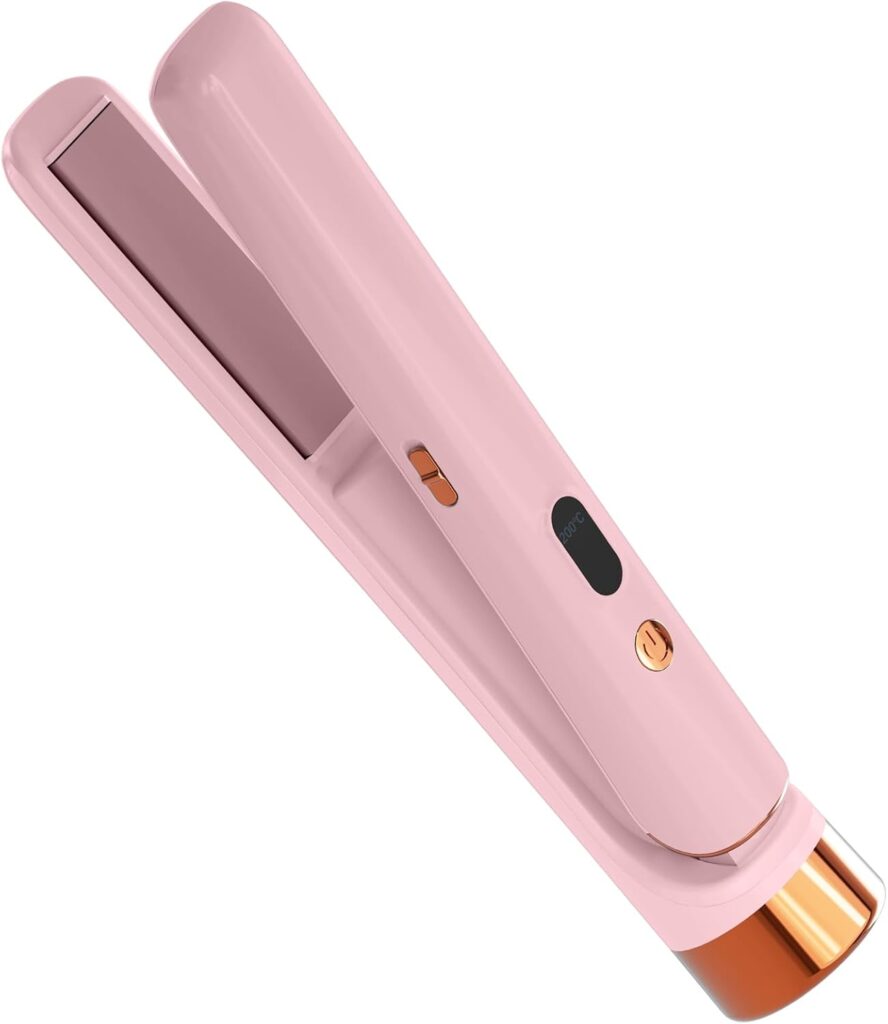 Cordless Hair Straightener Portable Travel Rechargeable Flat Iron, Fast Heating, Adjustable Temperature for Professional Straightening  Curling – Portable and Travel-Friendly (Light Pink)