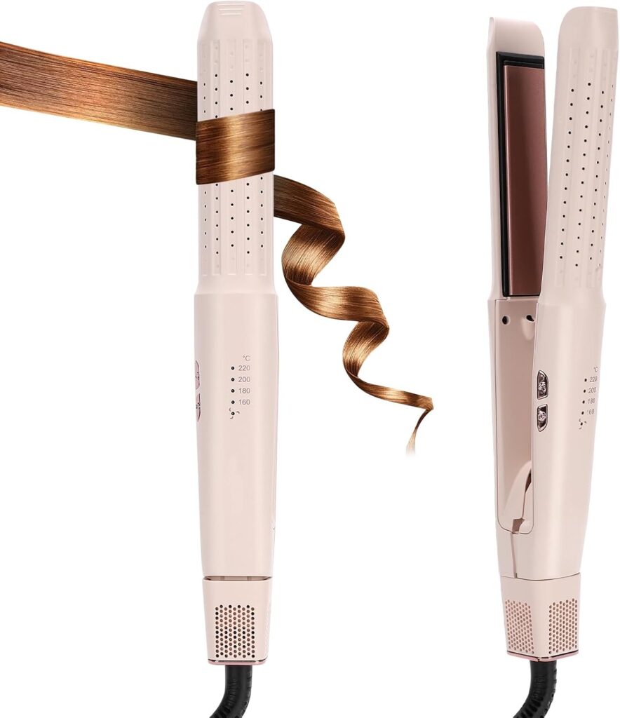 Hair Straightener and Curler in One, Airflow Styler Curling Iron, Negative Ion Reduce Frizz, for Short to Long Hair, 4 Temperature Settings Rapid Heating, Dual Voltage