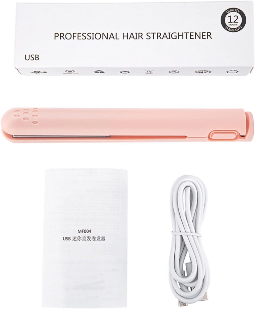 Hair Straighteners, Mini Hair Curler 2 in 1 Hair Crimpers USB Ceramics Cordless Hair Straightener for Long Hair Short Hair Men Women(Pink)