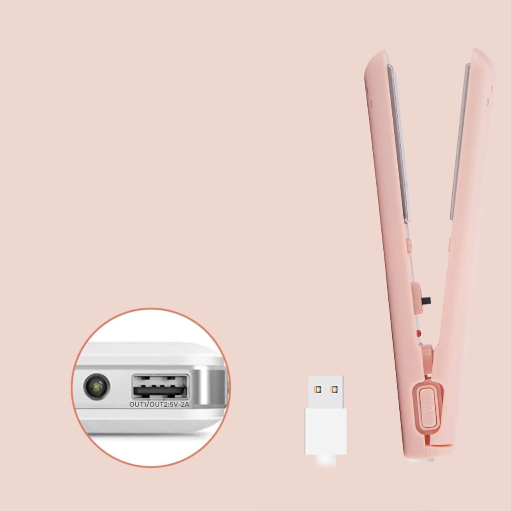 Hair Straighteners, Mini Hair Curler 2 in 1 Hair Crimpers USB Ceramics Cordless Hair Straightener for Long Hair Short Hair Men Women(Pink)