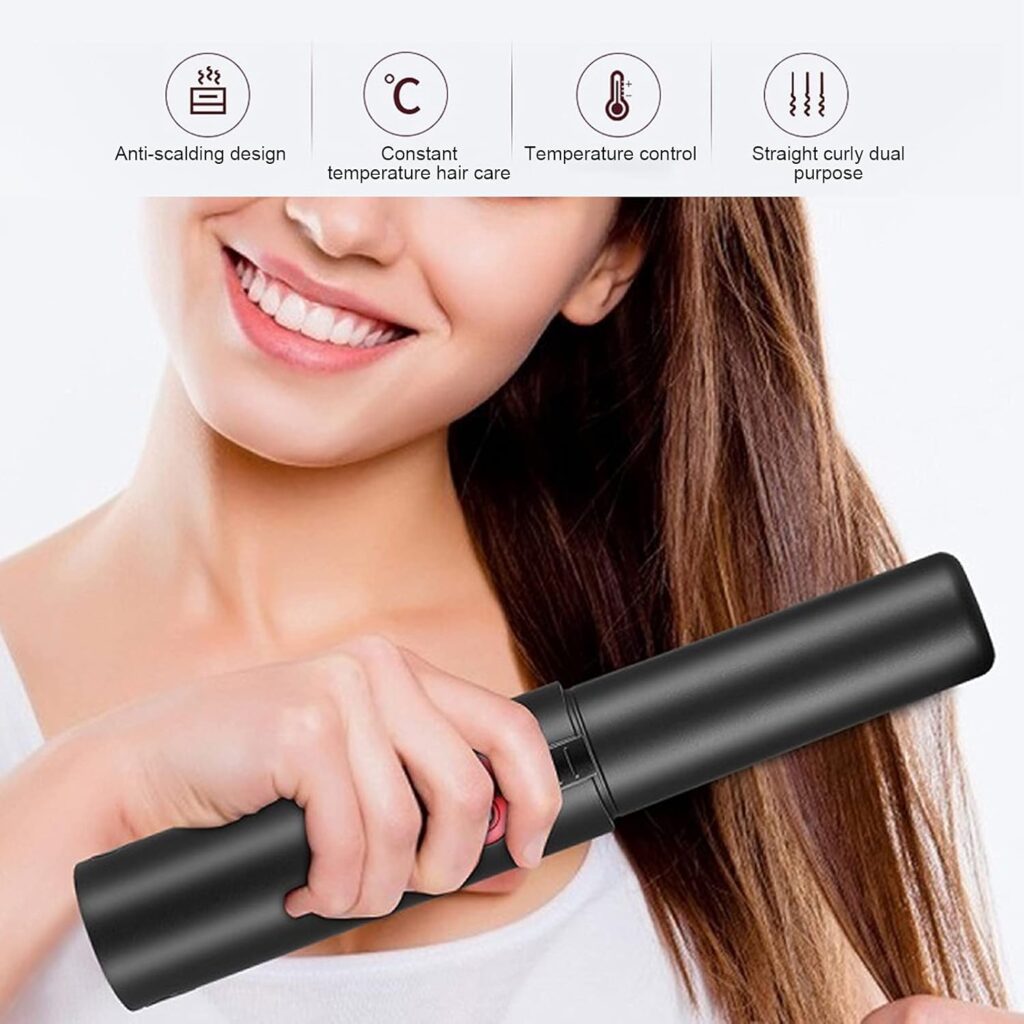 Mini Negative Ion Hair Straightener, Cordless Mini Flat Iron Hair Curler for Short Hair and Bangs, with 3 Adjustable Temperature 160℃, 180℃, 200℃(black)