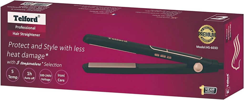 Shine Therapy Hair Straightener, Argan Oil Infused Ceramic Plates, 150-230°C, Digital Display, 5 Temperature Settings by Telford UK Shine Therapy Hair Straightener, Argan Oil Infused Ceramic Plates, 150-230°C, Digital Display, 5 Temperature Settings by Telford UK