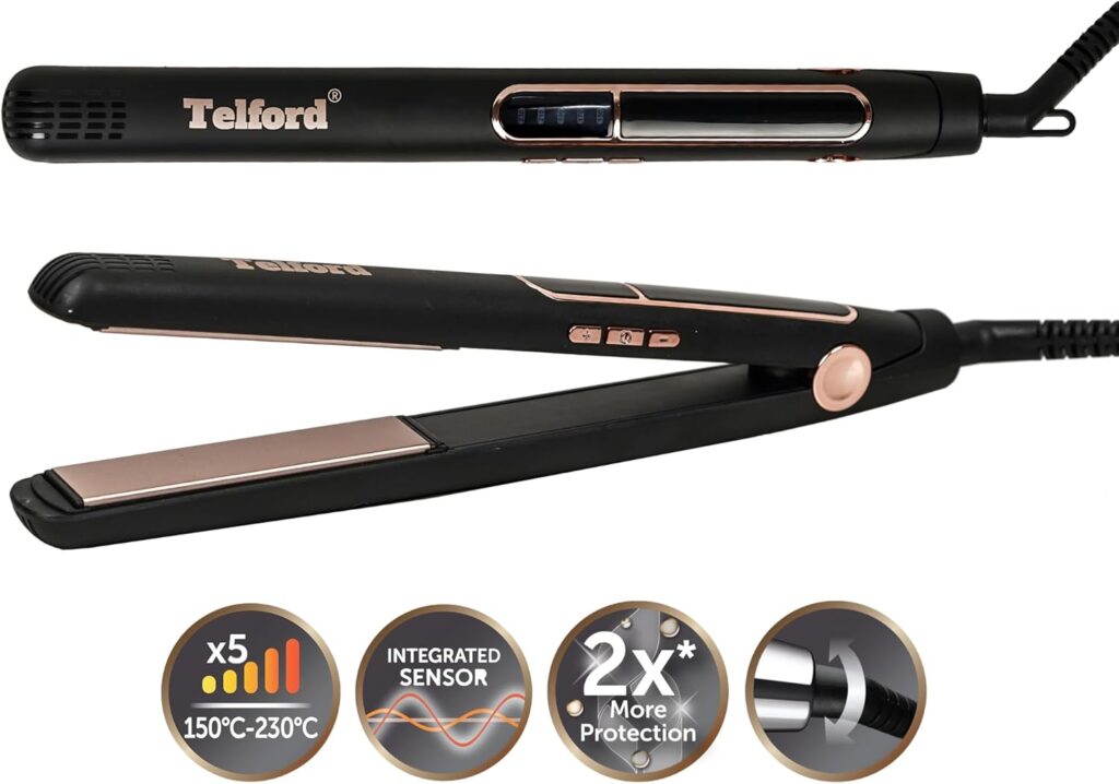 Shine Therapy Hair Straightener, Argan Oil Infused Ceramic Plates, 150-230°C, Digital Display, 5 Temperature Settings by Telford UK Shine Therapy Hair Straightener, Argan Oil Infused Ceramic Plates, 150-230°C, Digital Display, 5 Temperature Settings by Telford UK