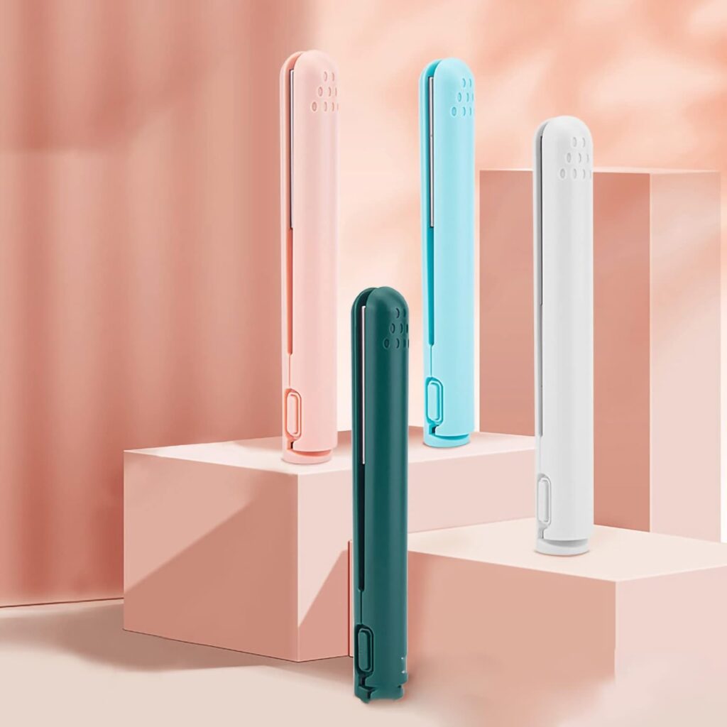 Small Lightweight Portable Travel Flat Iron for Home, Mini 2 in 1 Hair Straightener, Fast Heating Professional USB Ceramics Heating Straightening Curling Flat Iron for Short Hair, Curls Bangs(Green)