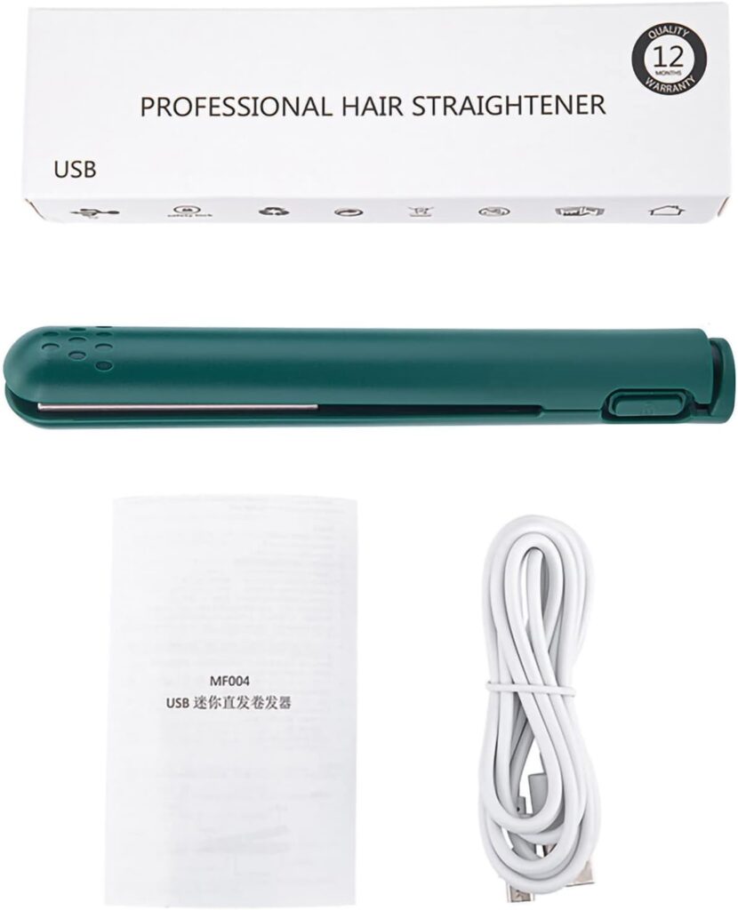 Small Lightweight Portable Travel Flat Iron for Home, Mini 2 in 1 Hair Straightener, Fast Heating Professional USB Ceramics Heating Straightening Curling Flat Iron for Short Hair, Curls Bangs(Green)