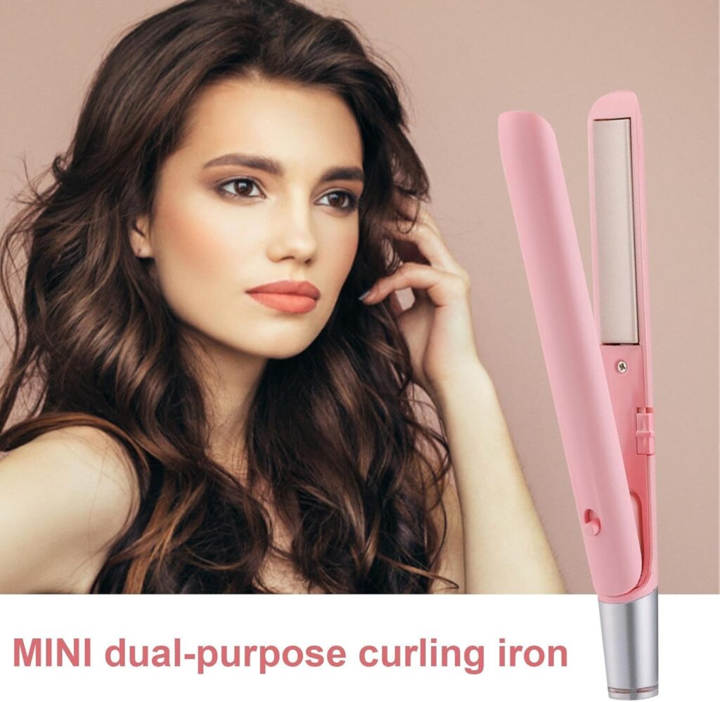 Travel Curling Iron | Portable Hair Curler - Straightener Flat Iron, Curling Iron for for Long and Short Hair, Straightener Curling Iron Combo