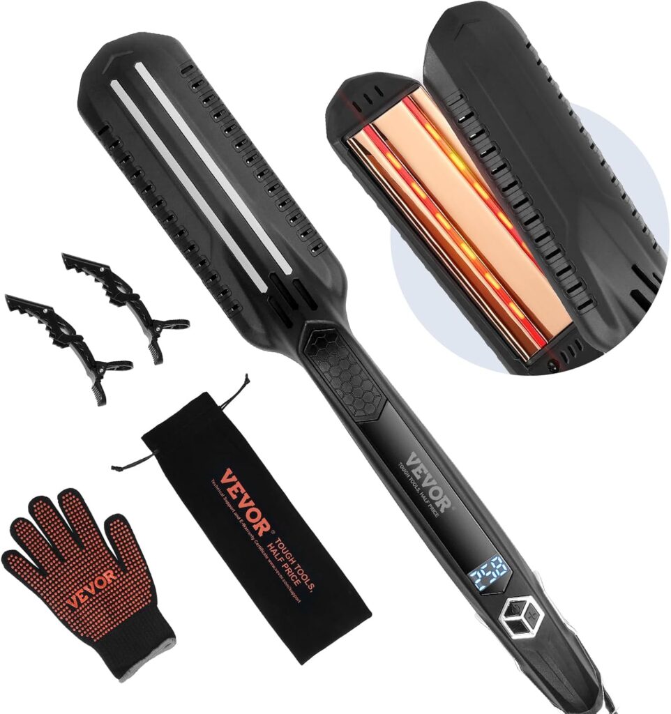 VEVOR Hair Straightener, 1.5 Inch Titanium Flat Iron Double Infrared Hair Straightener with LCD Display, 19 Temperature Levels, Fast Heating Hair Iron for Salon Home Travel VEVOR Hair Straightener, 1.5 Inch Titanium Flat Iron Double Infrared Hair Straightener with LCD Display, 19 Temperature Levels, Fast Heating Hair Iron for Salon Home Travel