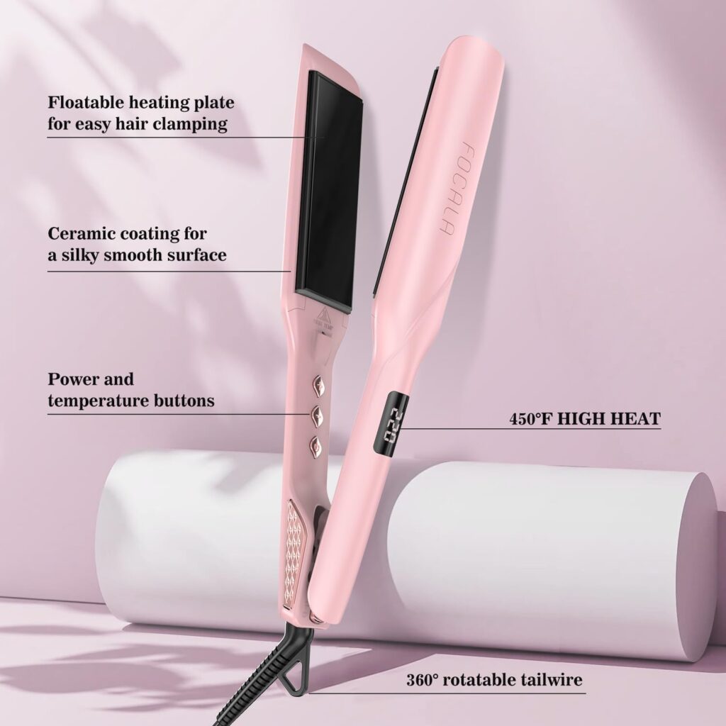 Wide Plate Hair Straighteners Titanium Ceramic Flat Iron, Dual Voltage 110 x 45 mm Hair Straightener with 12 Adjust Temp Settings 120C-230C for All Hair Types, Fast Styling Wide Plate Hair Straighteners Titanium Ceramic Flat Iron, Dual Voltage 110 x 45 mm Hair Straightener with 12 Adjust Temp Settings 120C-230C for All Hair Types, Fast Styling